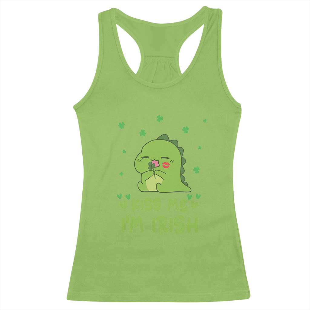 St Patrick's Day Racerback Tank Top Kiss Me I'm Irish Cute Dinosaur TS09 Lime Print Your Wear