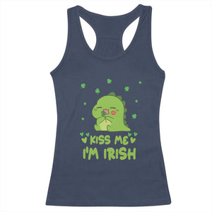 St Patrick's Day Racerback Tank Top Kiss Me I'm Irish Cute Dinosaur TS09 Navy Print Your Wear