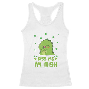 St Patrick's Day Racerback Tank Top Kiss Me I'm Irish Cute Dinosaur TS09 White Print Your Wear
