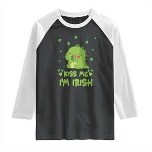St Patrick's Day Raglan Shirt Kiss Me I'm Irish Cute Dinosaur TS09 Black White Print Your Wear