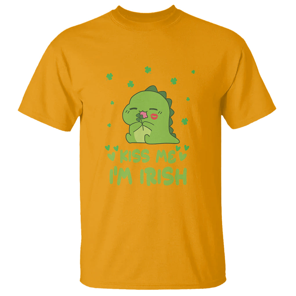 St. Patrick's Day T Shirt Kiss Me I'm Irish Cute Dinosaur TS09 Gold Printyourwear