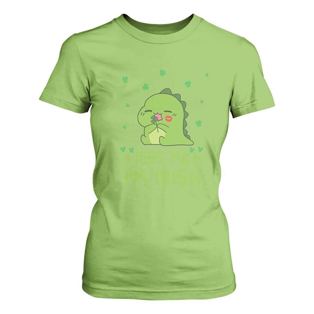 St Patrick's Day T Shirt For Women Kiss Me I'm Irish Cute Dinosaur TS09 Lime Print Your Wear