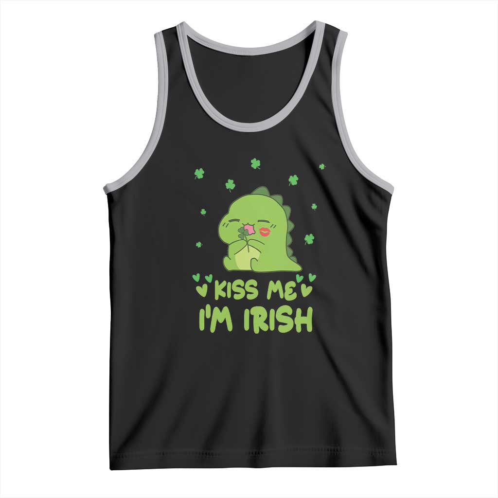 St Patrick's Day Tank Top Kiss Me I'm Irish Cute Dinosaur TS09 Black Athletic Heather Print Your Wear