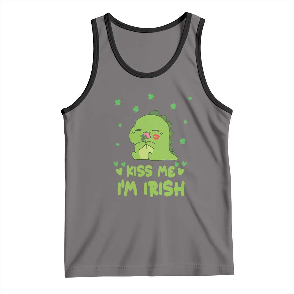 St Patrick's Day Tank Top Kiss Me I'm Irish Cute Dinosaur TS09 Deep Heather Black Print Your Wear