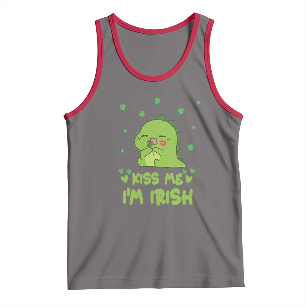 St Patrick's Day Tank Top Kiss Me I'm Irish Cute Dinosaur TS09 Deep Heather Red Print Your Wear