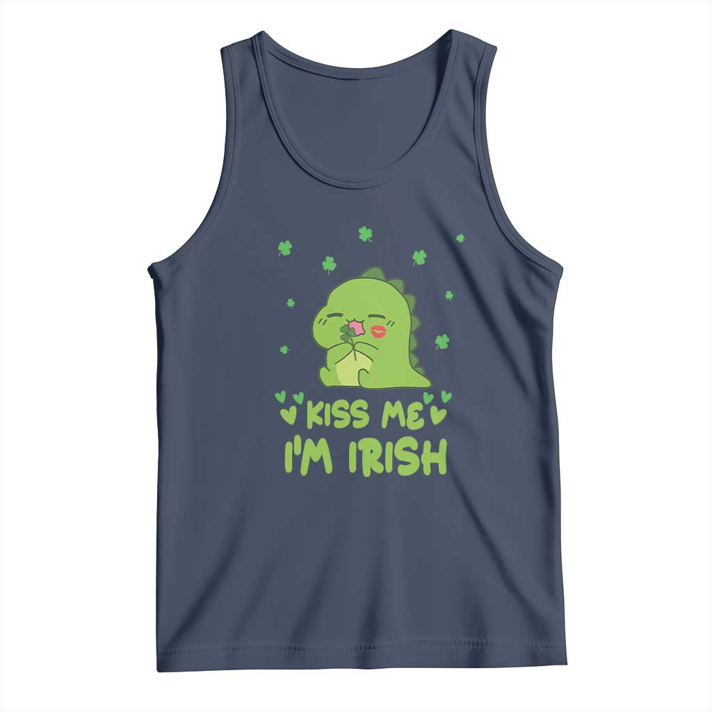 St Patrick's Day Tank Top Kiss Me I'm Irish Cute Dinosaur TS09 Navy Print Your Wear