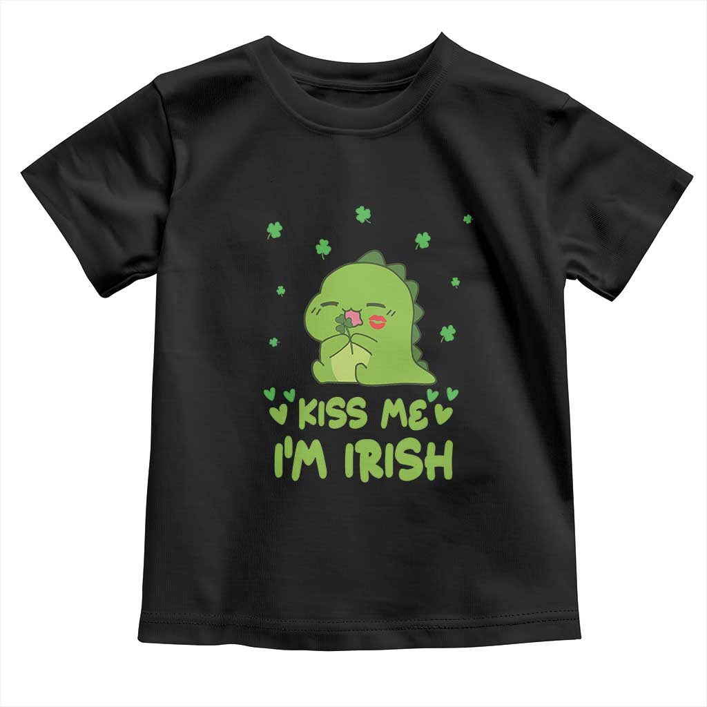 St Patrick's Day Toddler T Shirt Kiss Me I'm Irish Cute Dinosaur TS09 Black Print Your Wear