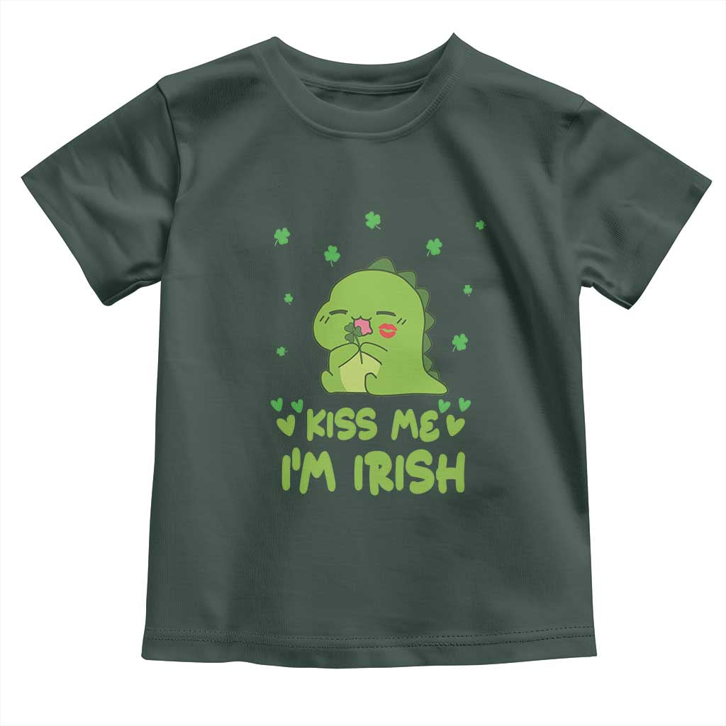 St Patrick's Day Toddler T Shirt Kiss Me I'm Irish Cute Dinosaur TS09 Dark Forest Green Print Your Wear