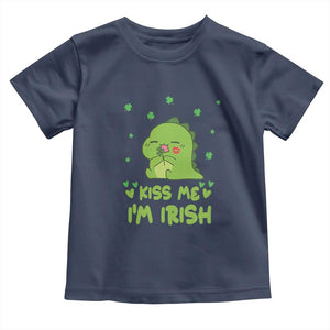 St Patrick's Day Toddler T Shirt Kiss Me I'm Irish Cute Dinosaur TS09 Navy Print Your Wear