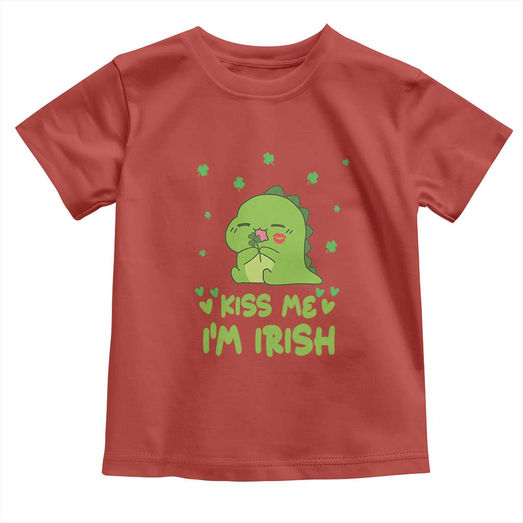 St Patrick's Day Toddler T Shirt Kiss Me I'm Irish Cute Dinosaur TS09 Red Print Your Wear