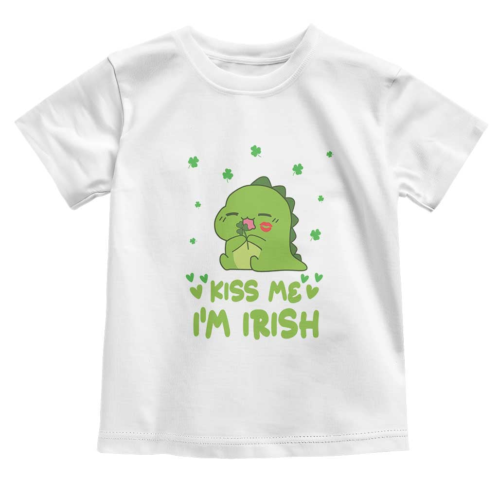 St Patrick's Day Toddler T Shirt Kiss Me I'm Irish Cute Dinosaur TS09 White Print Your Wear