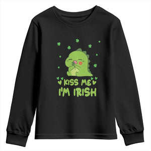 St Patrick's Day Youth Sweatshirt Kiss Me I'm Irish Cute Dinosaur TS09 Black Print Your Wear