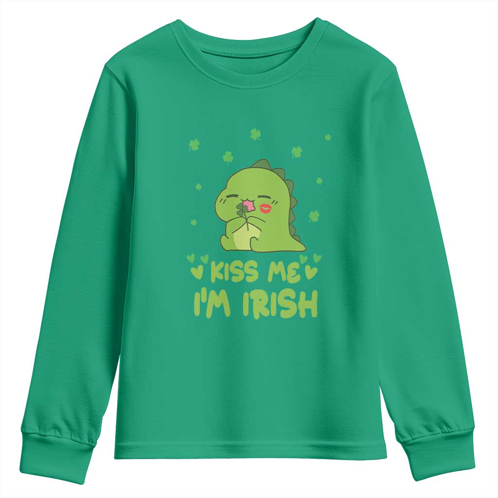St Patrick's Day Youth Sweatshirt Kiss Me I'm Irish Cute Dinosaur TS09 Irish Green Print Your Wear