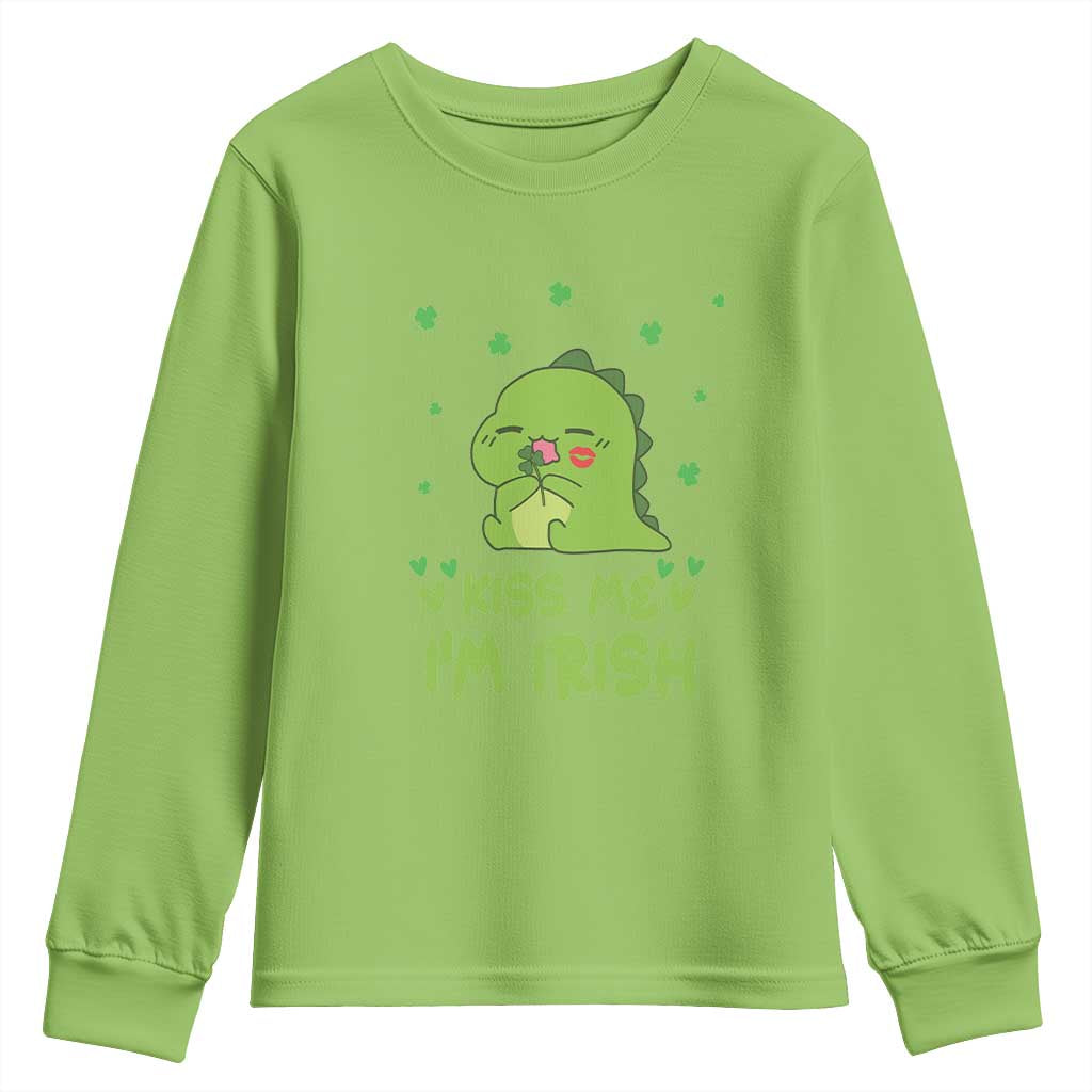 St Patrick's Day Youth Sweatshirt Kiss Me I'm Irish Cute Dinosaur TS09 Lime Print Your Wear