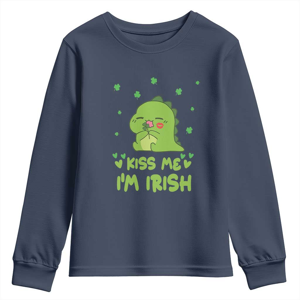 St Patrick's Day Youth Sweatshirt Kiss Me I'm Irish Cute Dinosaur TS09 Navy Print Your Wear
