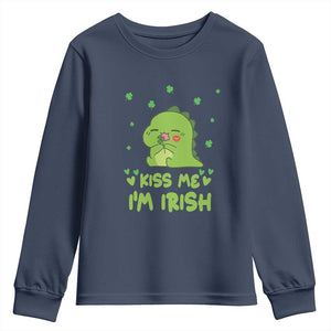 St Patrick's Day Youth Sweatshirt Kiss Me I'm Irish Cute Dinosaur TS09 Navy Print Your Wear