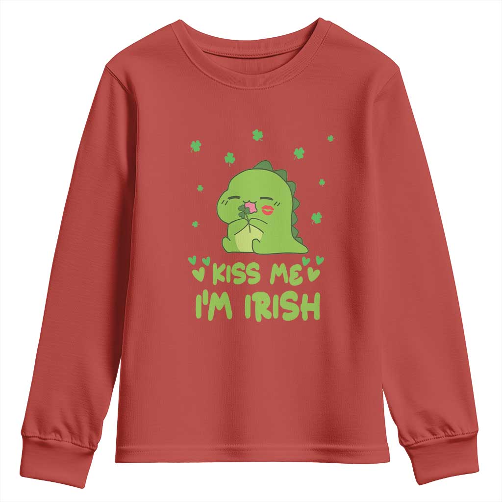 St Patrick's Day Youth Sweatshirt Kiss Me I'm Irish Cute Dinosaur TS09 Red Print Your Wear