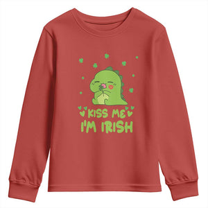 St Patrick's Day Youth Sweatshirt Kiss Me I'm Irish Cute Dinosaur TS09 Red Print Your Wear
