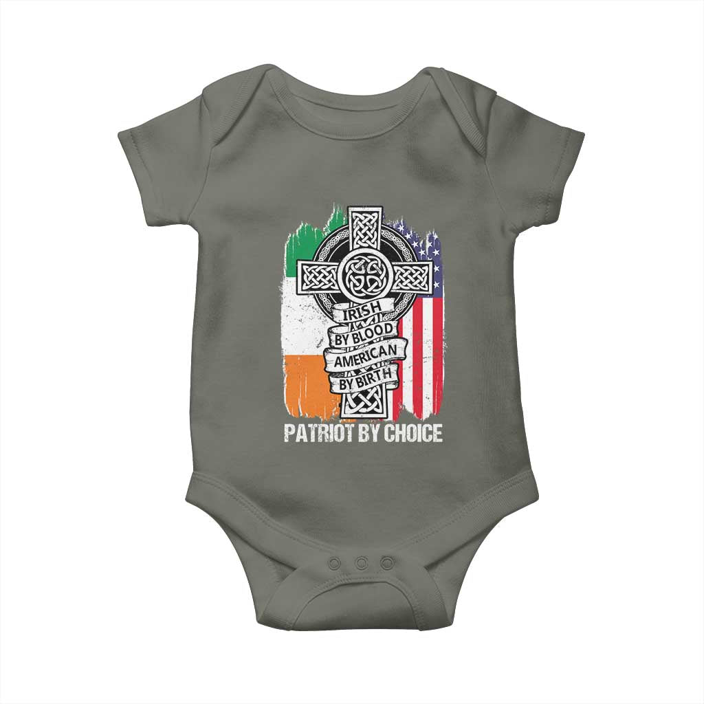 Irish By Blood American By Birth Patriot By Choice Baby Onesie Celtic Cross Ireland America Flag TS09 Military Green Print Your Wear