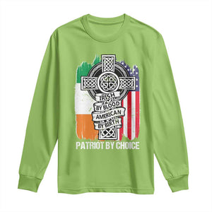 Irish By Blood American By Birth Patriot By Choice Long Sleeve Shirt Celtic Cross Ireland America Flag TS09 Lime Print Your Wear