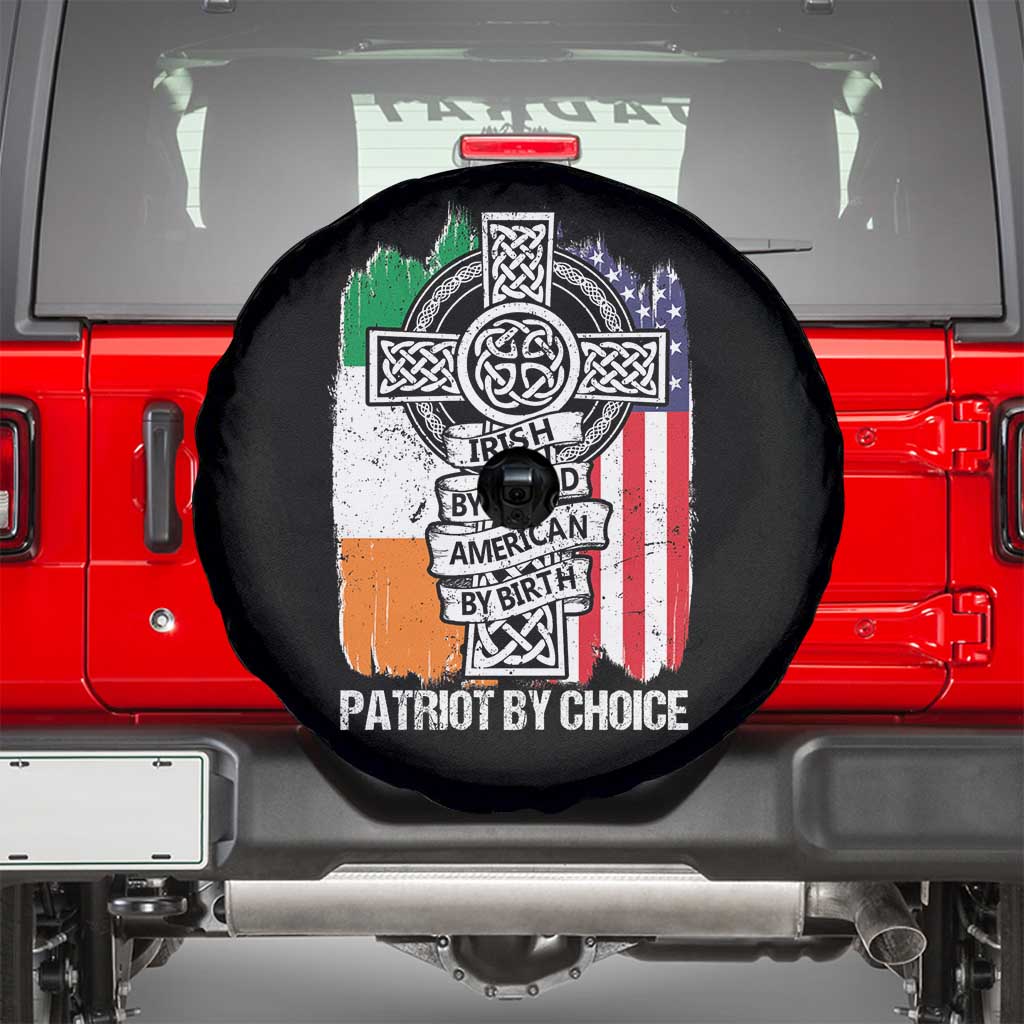 Irish By Blood American By Birth Patriot By Choice Spare Tire Cover Celtic Cross Ireland America Flag TS09 Black Print Your Wear