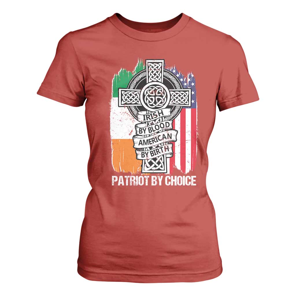 Irish By Blood American By Birth Patriot By Choice T Shirt For Women Celtic Cross Ireland America Flag TS09 Red Print Your Wear