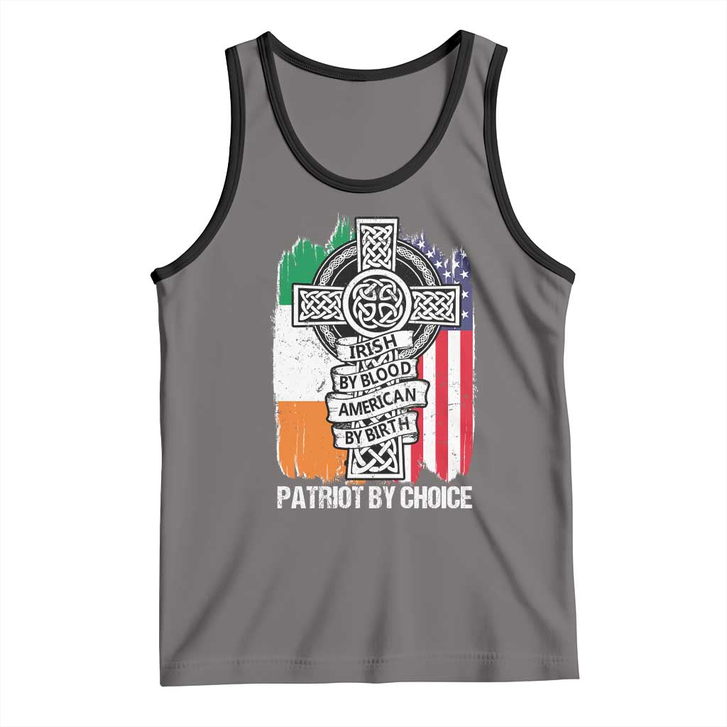 Irish By Blood American By Birth Patriot By Choice Tank Top Celtic Cross Ireland America Flag TS09 Deep Heather Black Print Your Wear