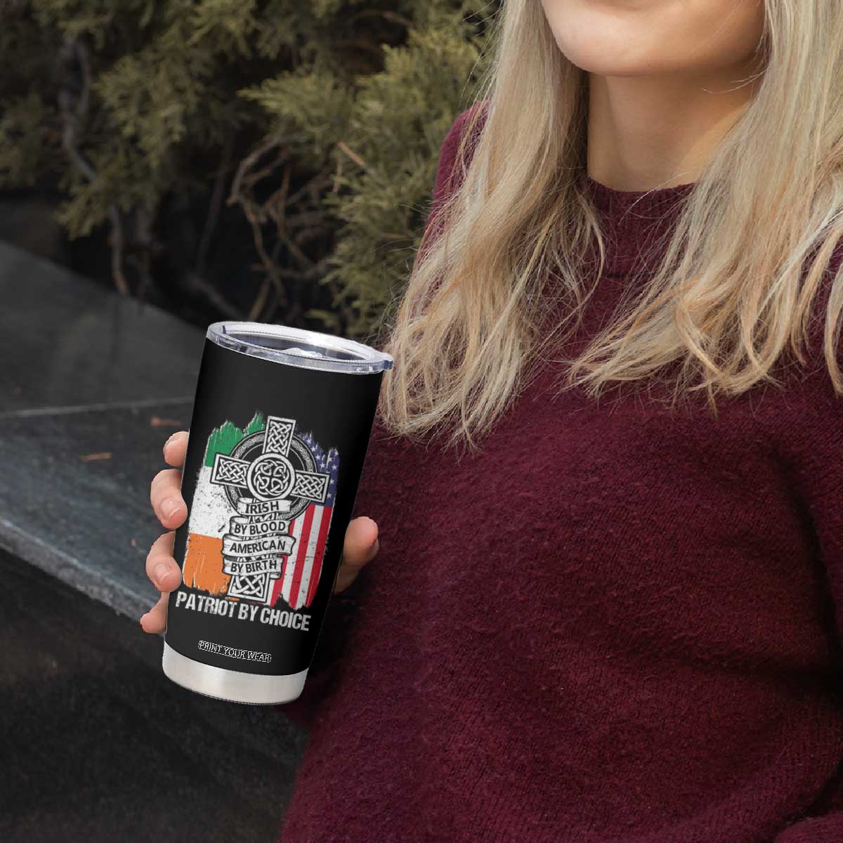 Irish By Blood American By Birth Patriot By Choice Tumbler Cup Celtic Cross Ireland America Flag TS09 Print Your Wear