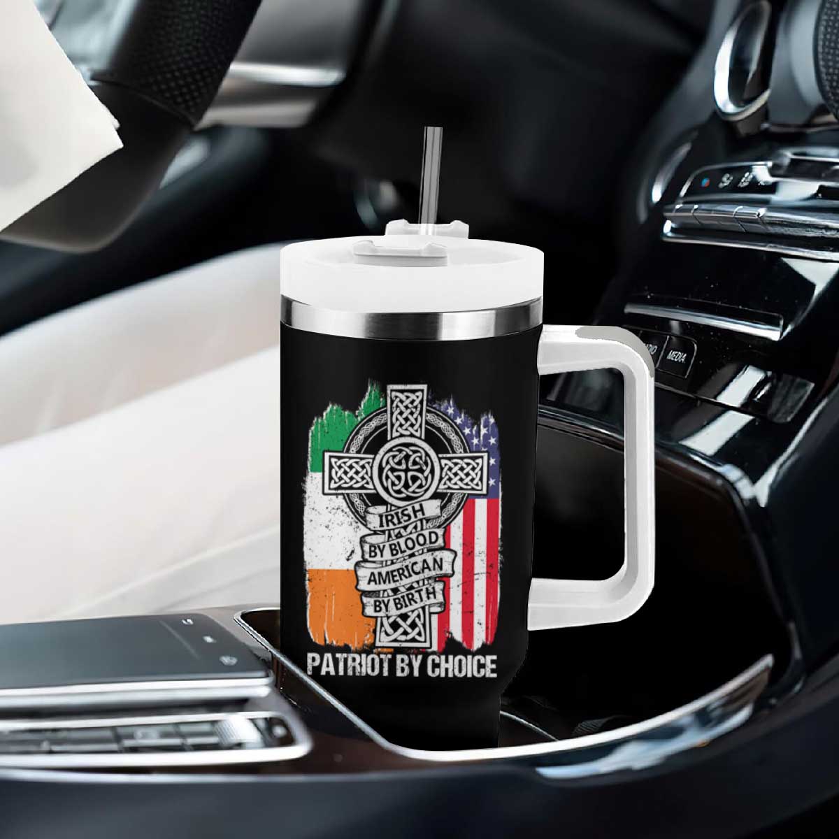 Irish By Blood American By Birth Patriot By Choice Tumbler With Handle Celtic Cross Ireland America Flag TS09 Print Your Wear