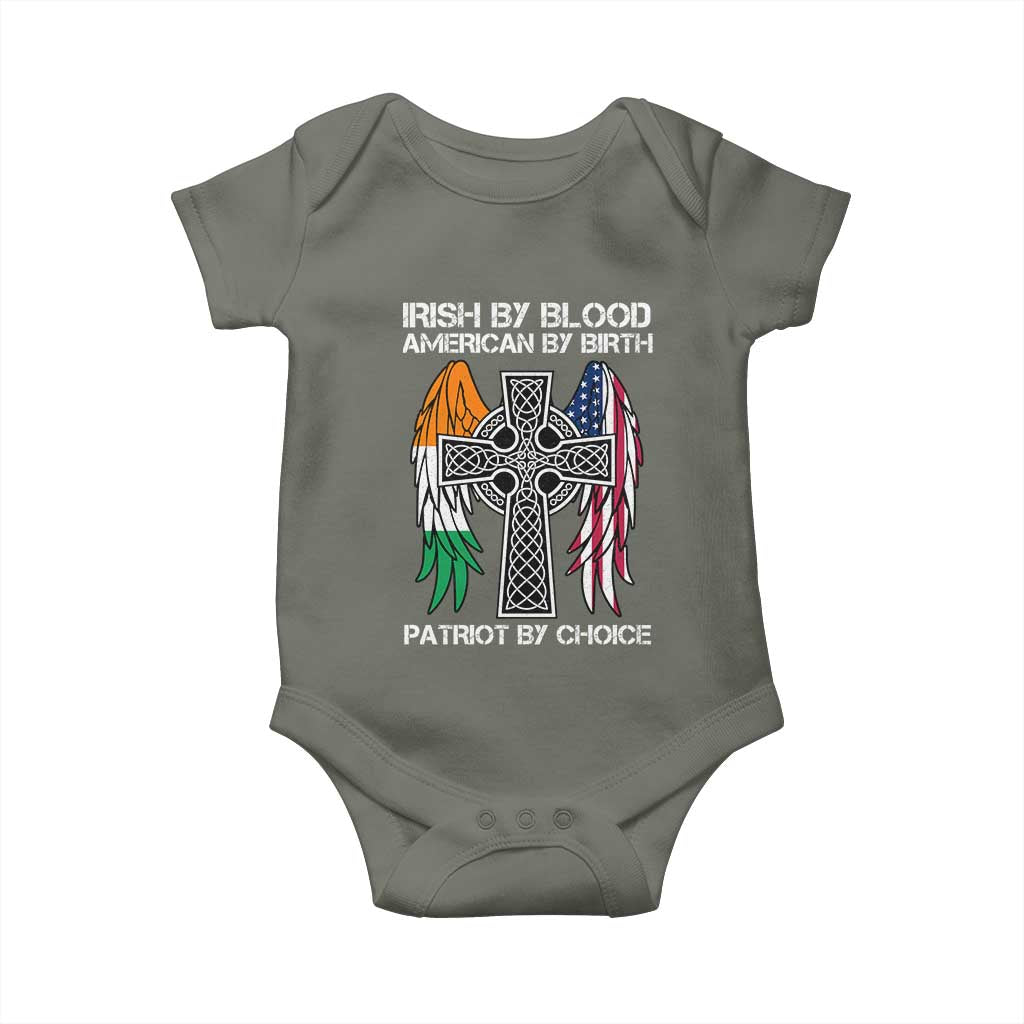 Irish By Blood American By Birth Patriot By Choice Baby Onesie Ireland America Flag Celtic Cross TS09 Military Green Print Your Wear