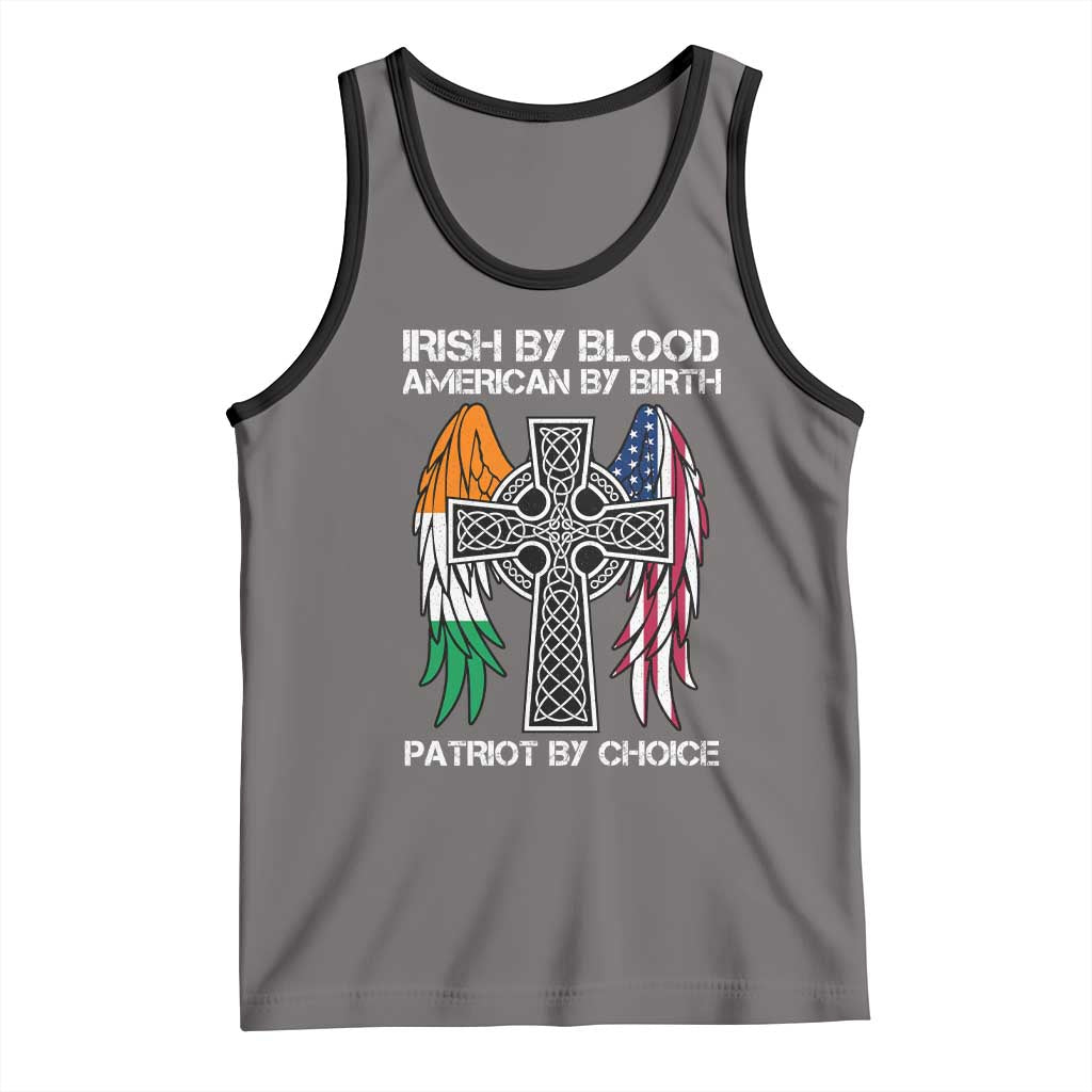 Irish By Blood American By Birth Patriot By Choice Tank Top Ireland America Flag Celtic Cross TS09 Deep Heather Black Print Your Wear