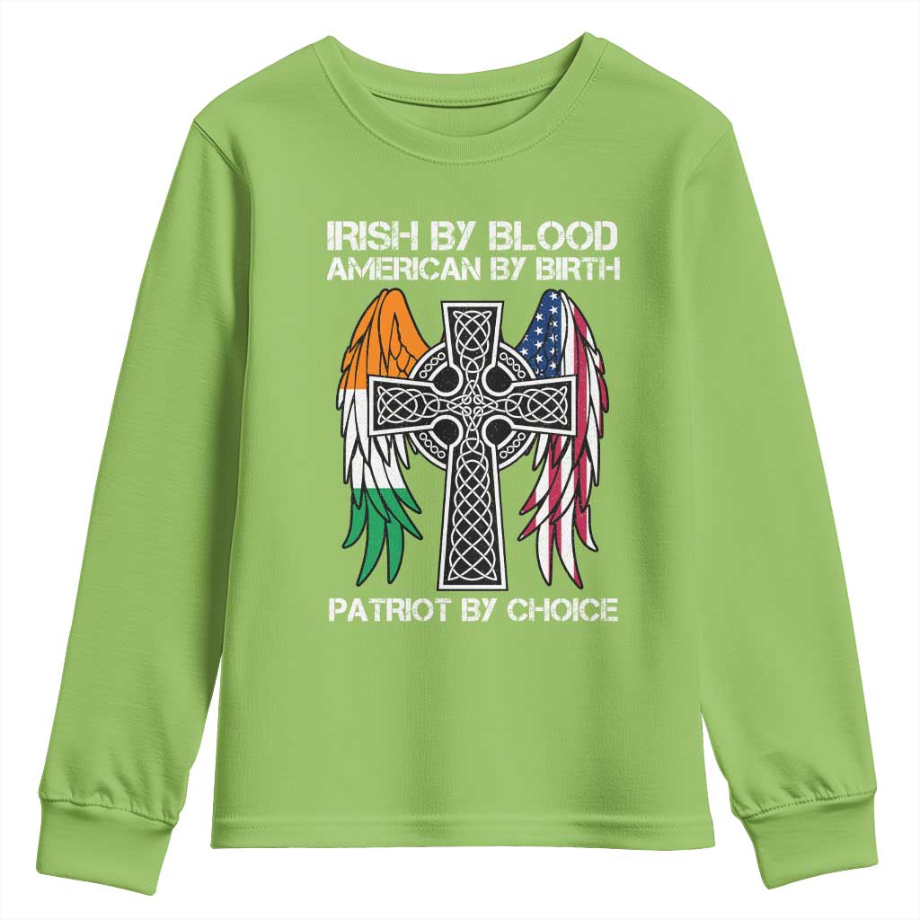 Irish By Blood American By Birth Patriot By Choice Youth Sweatshirt Ireland America Flag Celtic Cross TS09 Lime Print Your Wear