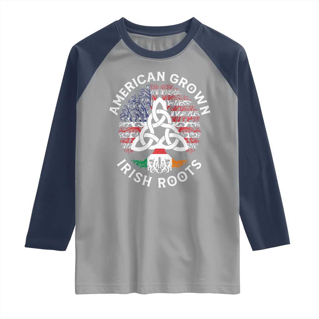 American Grown Irish Roots Ireland Flag Raglan Shirt TS09 Sport Gray Navy Print Your Wear