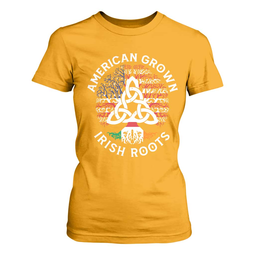 American Grown Irish Roots Ireland Flag T Shirt For Women TS09 Gold Print Your Wear