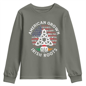American Grown Irish Roots Ireland Flag Youth Sweatshirt TS09 Military Green Print Your Wear