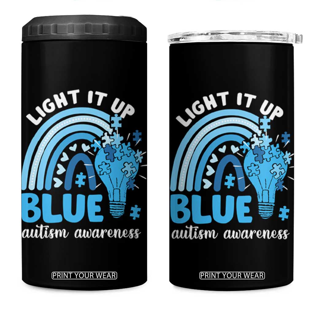 Autism Awareness 4 in 1 Can Cooler Tumbler Light It Up Blue Rainbow Puzzle Piece TS09 One Size: 16 oz Black Print Your Wear