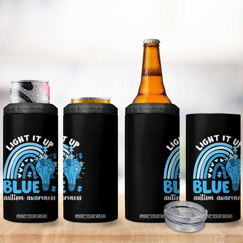 Autism Awareness 4 in 1 Can Cooler Tumbler Light It Up Blue Rainbow Puzzle Piece TS09 Print Your Wear