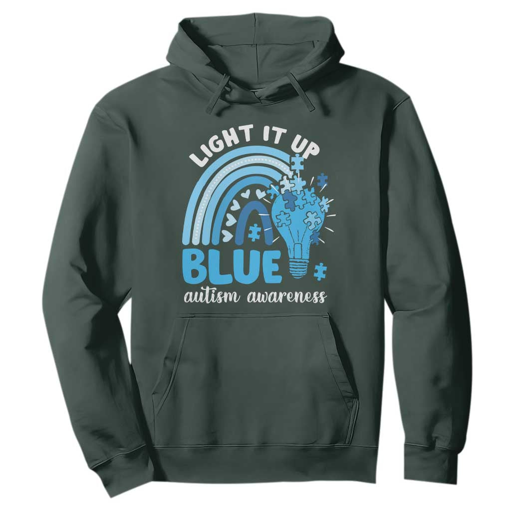 Autism Awareness Hoodie Light It Up Blue Rainbow Puzzle Piece TS09 Dark Forest Green Printyourwear