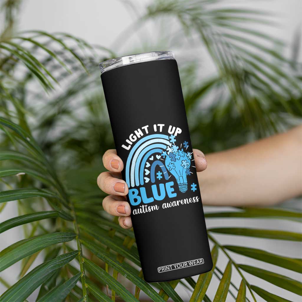 Autism Awareness Skinny Tumbler Light It Up Blue Rainbow Puzzle Piece TS09 Print Your Wear