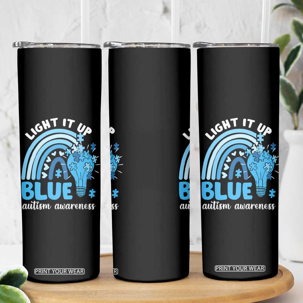 Autism Awareness Skinny Tumbler Light It Up Blue Rainbow Puzzle Piece TS09 Print Your Wear