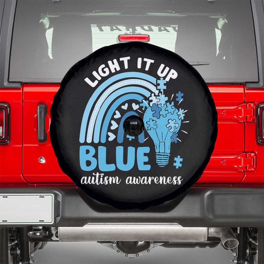 Autism Awareness Spare Tire Cover Light It Up Blue Rainbow Puzzle Piece TS09 Black Print Your Wear