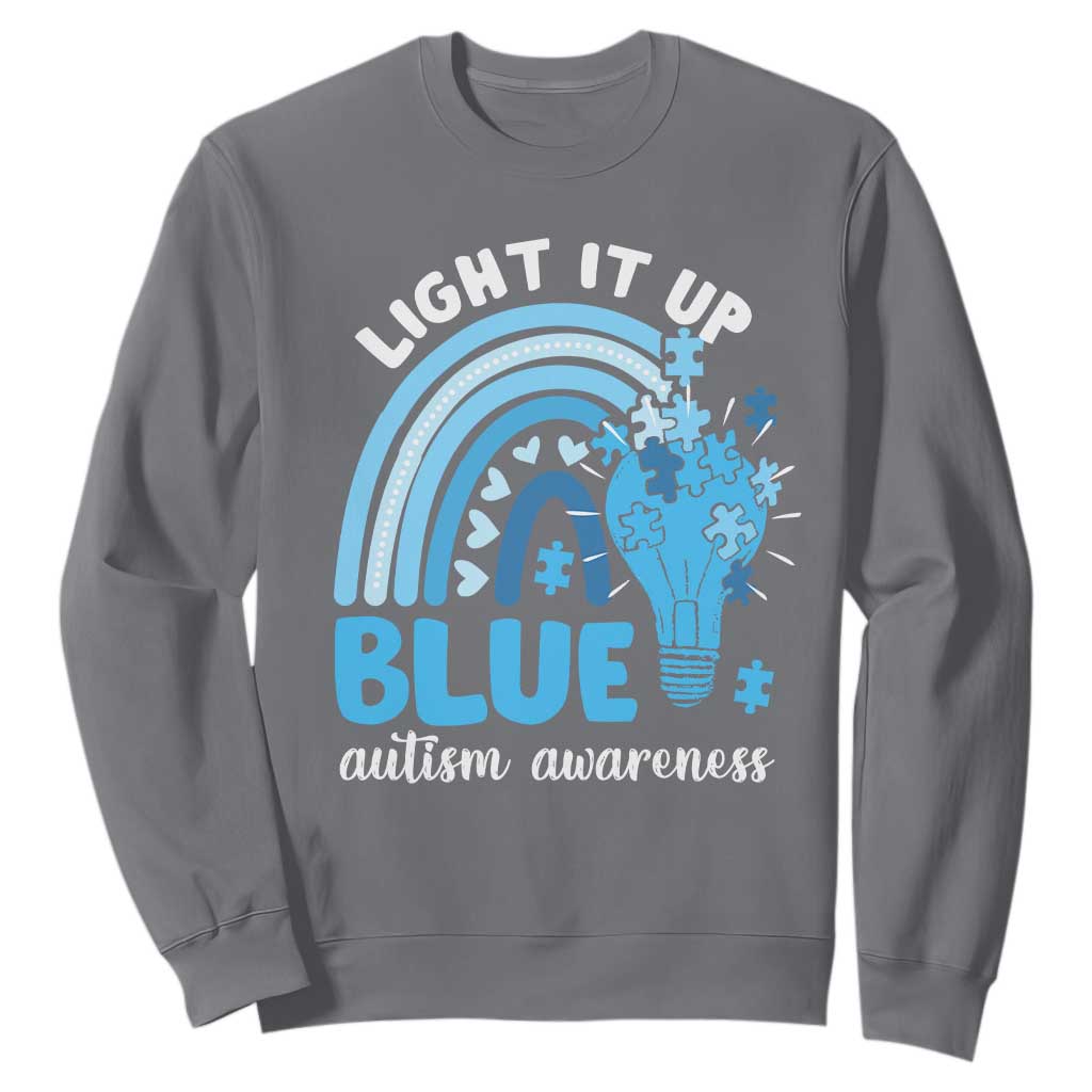 Autism Awareness Sweatshirt Light It Up Blue Rainbow Puzzle Piece TS09 Charcoal Printyourwear