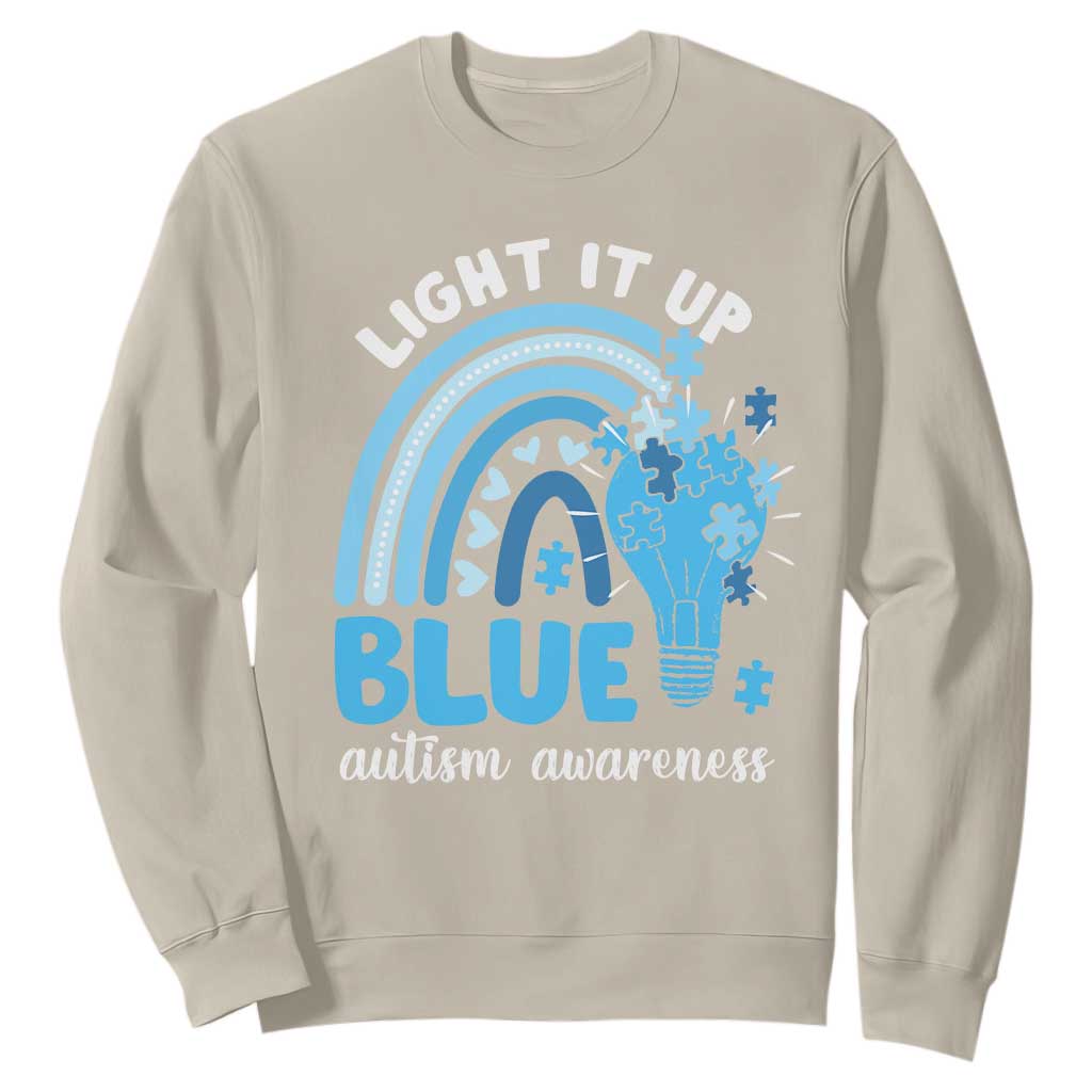 Autism Awareness Sweatshirt Light It Up Blue Rainbow Puzzle Piece TS09 Sand Printyourwear