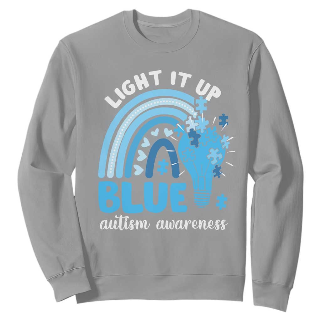 Autism Awareness Sweatshirt Light It Up Blue Rainbow Puzzle Piece TS09 Sport Gray Printyourwear