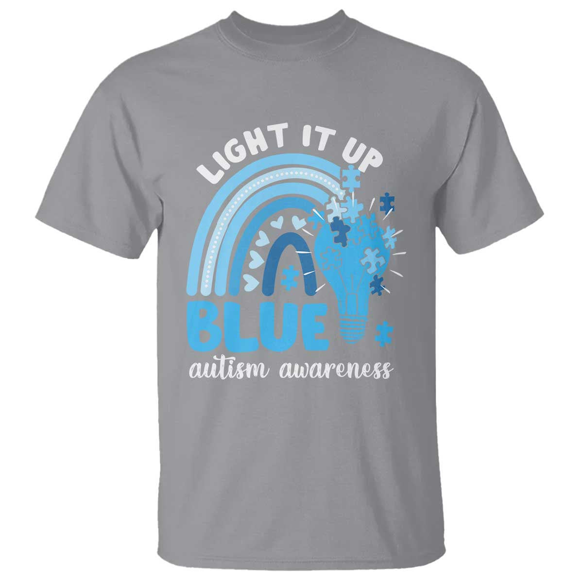 Autism Awareness T Shirt Light It Up Blue Rainbow Puzzle Piece TS09 Sport Gray Printyourwear