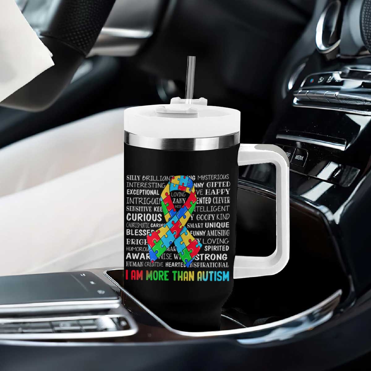 Autism Awareness Tumbler With Handle I Am More Than Autism Brilliant Strong Unique Brave Happy Creative TS09 Print Your Wear