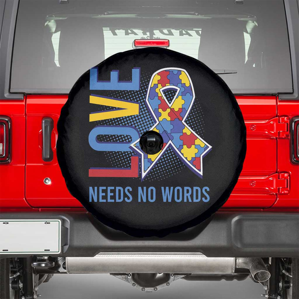 Autism Awareness Spare Tire Cover Love Needs No Words Puzzle Heart TS09 Black Print Your Wear