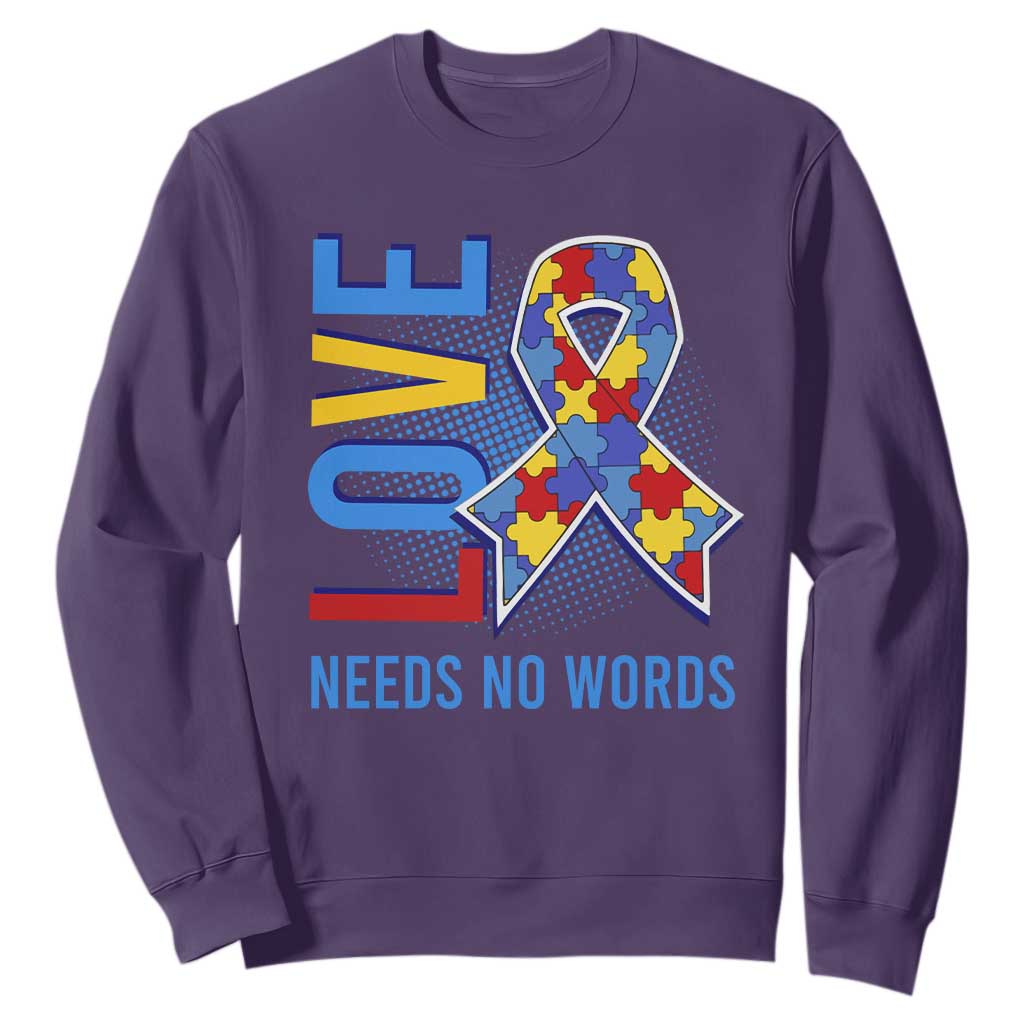 Autism Awareness Sweatshirt Love Needs No Words Puzzle Heart TS09 Purple Printyourwear