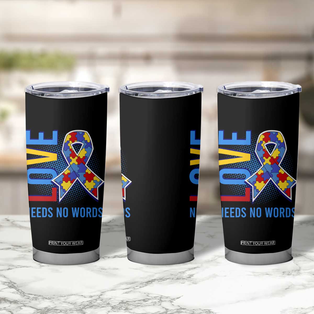 Autism Awareness Tumbler Cup Love Needs No Words Puzzle Heart TS09 Print Your Wear