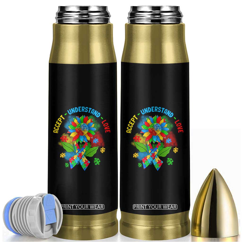 Autism Awareness Bullet Tumbler Accept Understand Love Rainbow Puzzle Sunflower TS09 Black Print Your Wear